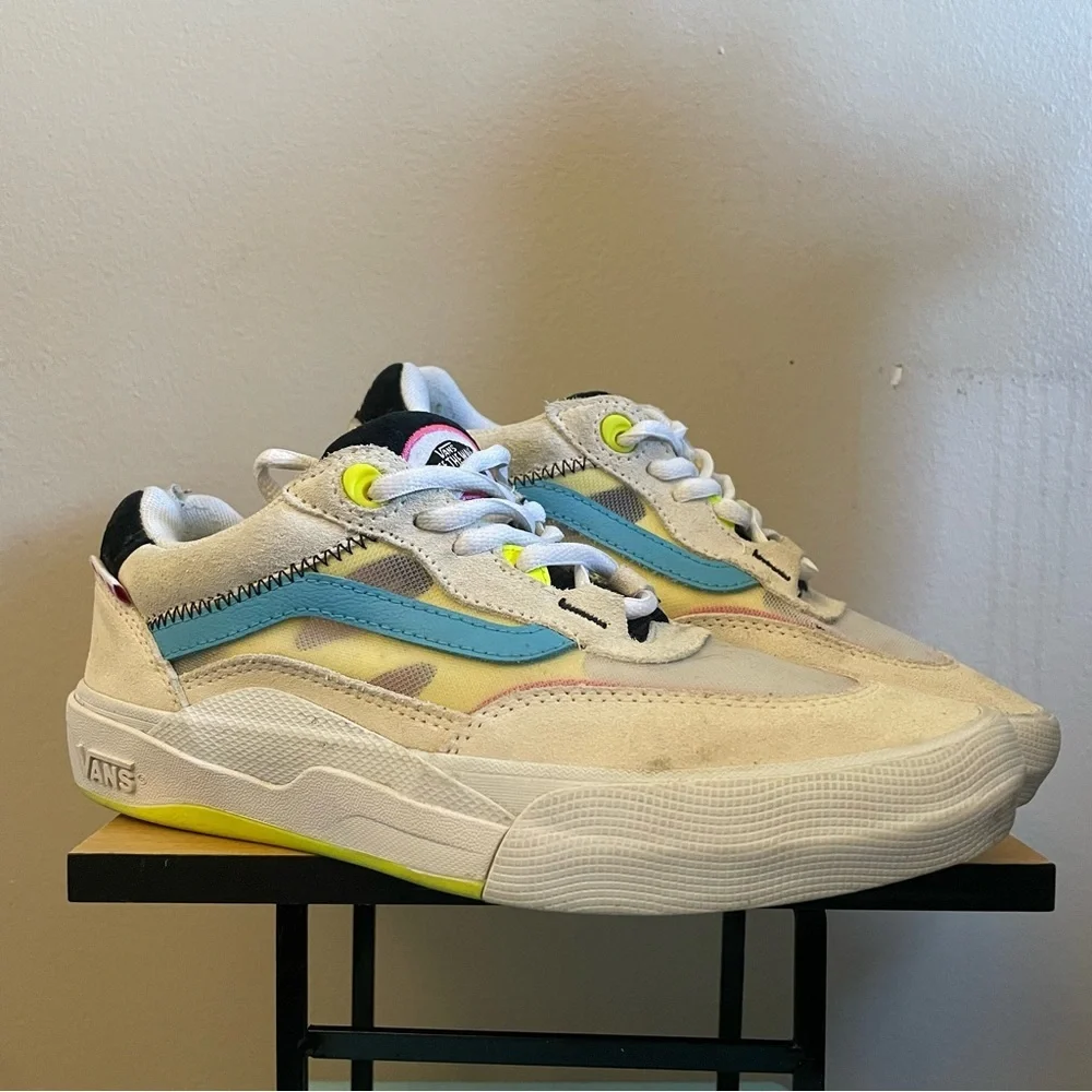 Vans Cream Blue Sneakers Mesh Pink Yellow Accents – Men 6 / Women 7.5 - Picture 8 of 16